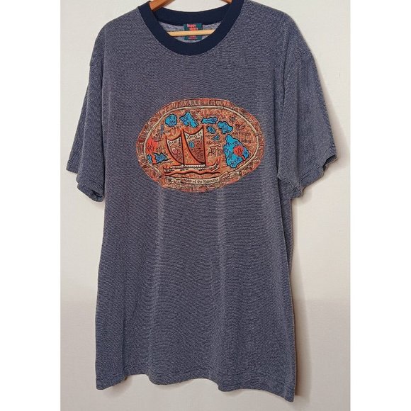 Vintage 90s Happy Shirts Hawaii XL T Shirt Woven Blue Map Of Hawaiian Islands - Picture 1 of 9